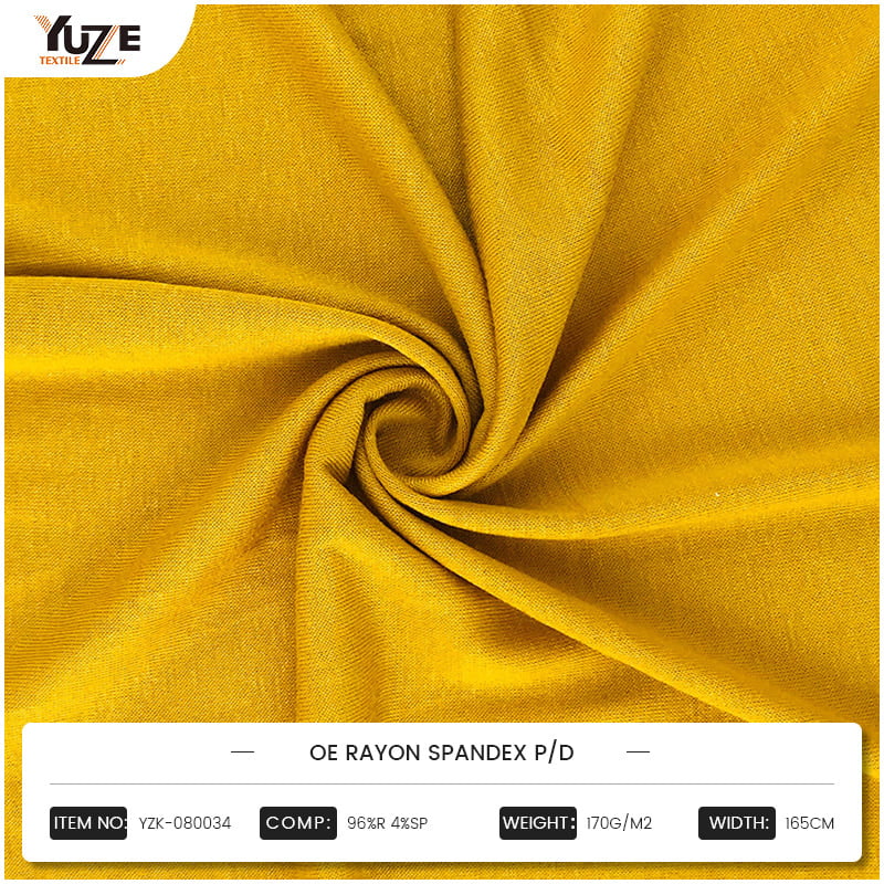 Rayon-Spandex 니트 직물의 탄성 특성으로 인해 스포츠웨어와 캐주얼 마모에서 뛰어납니다.